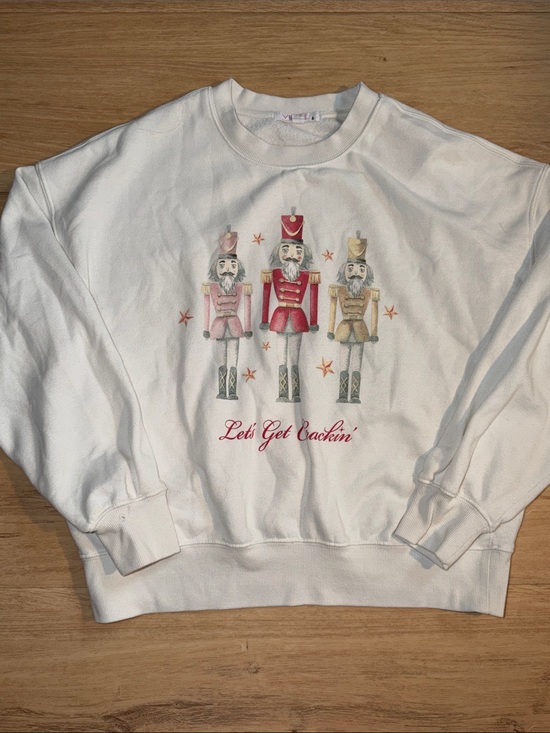 Vinyl Icons Tops - Vinyl Threads White Sweatshirt with Nutcracker Trio and 'Let's Get Crackin'' S